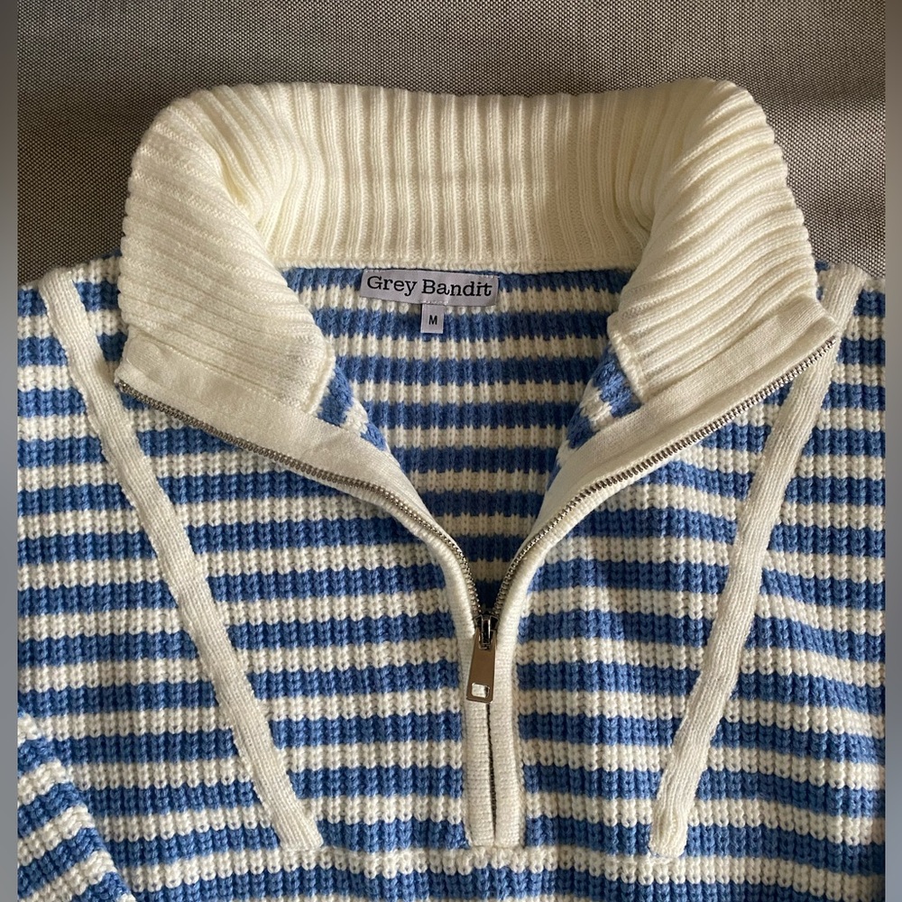 Grey Bandit Blue & White Striped Half-Zip Sweater - Picture 3 of 6